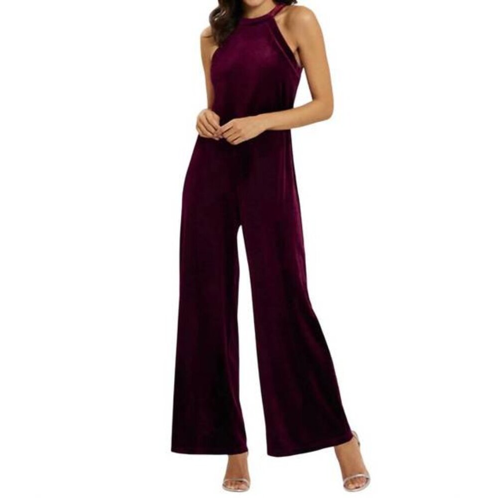 JUDE CONNALLY Edie velvet jumpsuit in garnet, NWT size Large